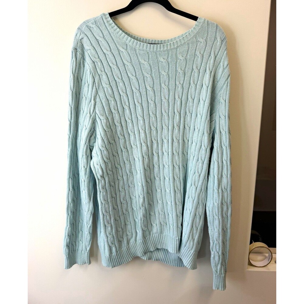 Lauren Ralph Lauren Women's Plus 3X Light Blue Cable-Knit Button Crew Pullover